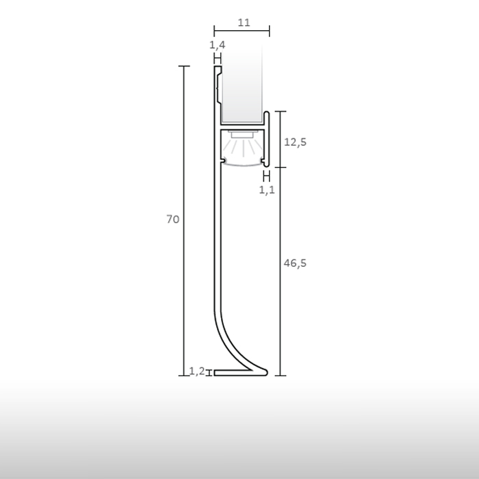 Aluminum skirting board 70 x 11 mm