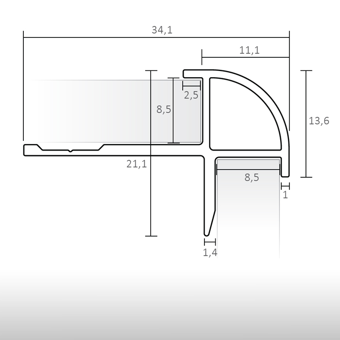 Aluminum Curved corner profile for decorative wall panels